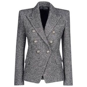 BALMAIN HERRINGBONE WOOL BLEND SIGNATURE DOUBLE BREASTED BLAZER JACKET SIZE 40